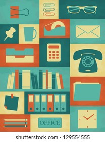 Retro style poster with different office items.