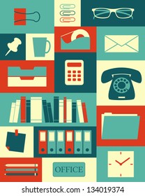 Retro style poster with different office items.