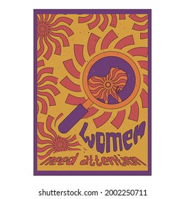 Retro style poster illustration 60's 70's 80's 90'v vibes poster banner flyer design in flat color campaign woman women 