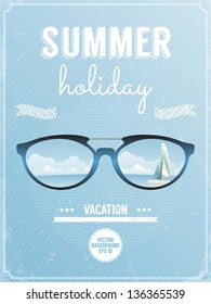 Retro style poster for summer holiday. Vector illustration