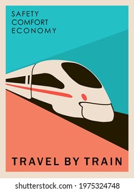 Retro style poster Travel by train . To create advertising for travel agencies. Interior design.