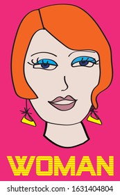 Retro style poster of woman face. Easy editable layered vector illustration. Red hair, poster, banner design. 