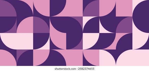 Retro Style Quarter Circle Pattern in Purple, Mid-Century Modern Geometric Design, Abstract Vector