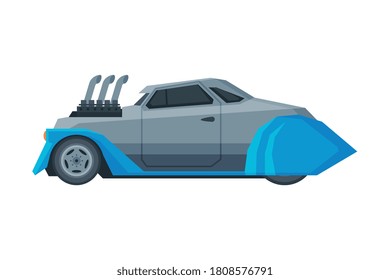 Retro Style Race Car, Old Sports Vehicle Vector Illustration on White Background