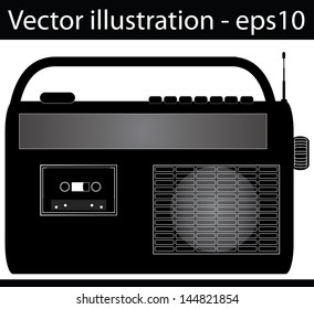 Retro style radio with antenna, speaker and buttons