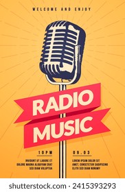 Retro Style Radio Or Concert Poster With Classic Microphone