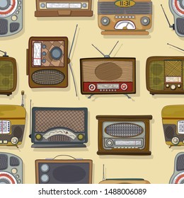 Retro style radio repeating pattern, vector illustration