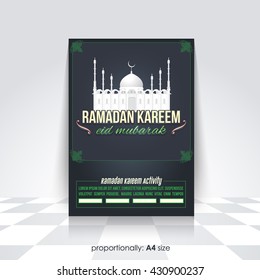 Retro Style Ramadan Kareem Flyer, Brochure, Cover - Islamic Holy Month Concept Vector Background - Arabic "Eid Mubarak", "be Blessed" at English