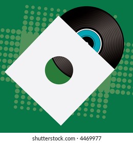 Retro style record and sleeve place over a green background with half tone dot