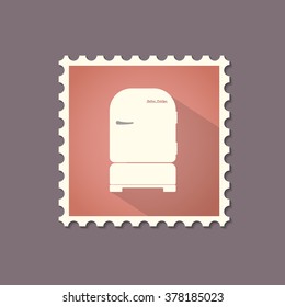 Retro style refrigerator flat stamp with shadow. Vector illustration.