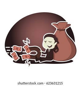 retro style relaxing businessman use magnet to attract moneys
