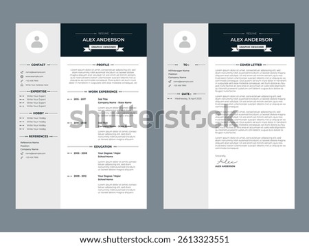Retro style resume template with cover letter for job seeker