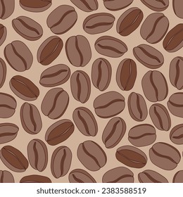 Retro style roasted coffee beans arabica robusta vector seamless pattern. Groovy coffee background.