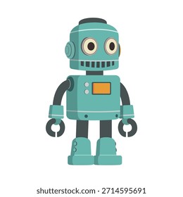 Robot de estilo retro de pie ilustración de cuerpo completo con ojos grandes y pantalla en el pecho
