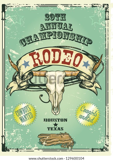 Retro Style Rodeo Championship Poster Longhorn Stock Vector (royalty 