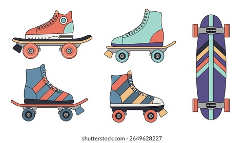 Retro style roller skates and skateboards for a vibrant and energetic lifestyle collection