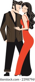 Retro style romantic dance couple flat-illustration. Retro style, not backgraund .You can use it for your banners, website designs, book covers, etc.