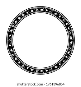 Bordure ronde de style rétro, cadre avec motif vintage, délimiteur pour texte avec fond blanc isolé.