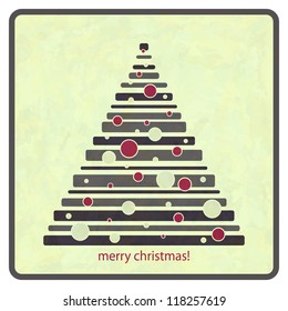 retro style royalty free illustration of winter tree with red balls and greetings