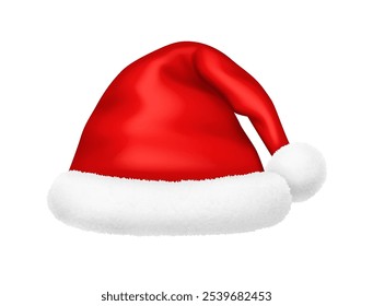 Retro style Santa Claus hat with fur decor realistic vector illustration object. Happy Christmas season accessory 3d model on white background