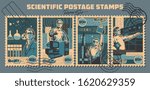 Retro Style Scientific Postage Stamps, Scientists and Engineers, Stamp Imprints