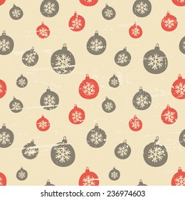 Retro style seamless Christmas pattern with baubles in orange and brown.