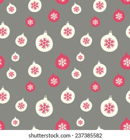 Retro style seamless Christmas pattern with baubles in white and red.