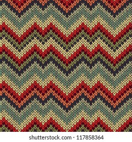 Retro Style Seamless Knitted Pattern. Red Blue Brown Yellow Orange Green Color Illustration from my large Collection of Samples of knitted Fabrics