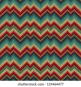 Retro Style Seamless Knitted Pattern. Blue Green Yellow Orange Red Color Vector Illustration