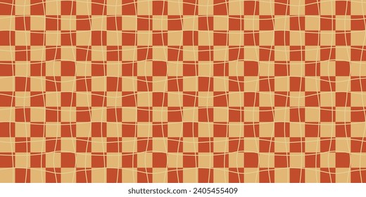Un patrón retro sin fisuras con un diseño estético de 60-70 y fondo vectorial a cuadros. Superficie de impresión para textiles, envoltura y redes.