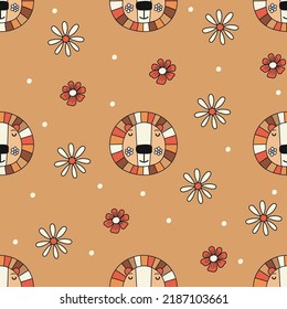 Retro Style Seamless Pattern Design with Animal Faces. Vector illustration.