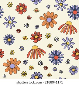 Retro Style Seamless Pattern Design with Flowers. Vector illustration.