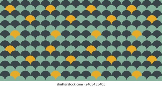 A retro style seamless pattern with a fish scale arc design, vector background. Print surface for textiles, wrapping, and webs.