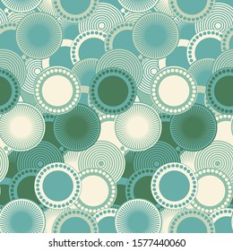 retro style seamless pattern geometric circles in soft green blue shades