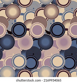 Retro Style Seamless Pattern Geometric Circles In Ivory Mauve Blue Shades