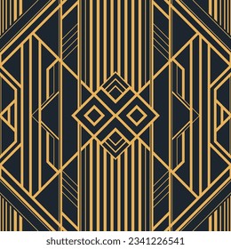 Retro style seamless pattern. golden lined shape. Abstract art deco seamless luxury background.