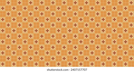 Un patrón retro sin fisuras con un diseño estético de flores hippie y fondo vectorial a cuadros. Superficie de impresión para textiles, envoltura y redes.