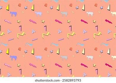 Retro style seamless pattern illustration with abstract geometric elements.