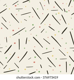 Retro style seamless pattern with lines and dots. Hand drawn abstract vector illustration