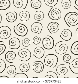 Retro style seamless pattern with spirals. Hand drawn abstract vector illustration