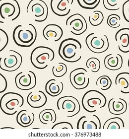 Retro style seamless pattern with swirls. Hand drawn abstract vector illustration