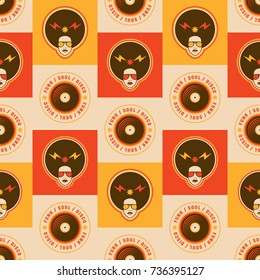 Retro style seamless patterns design. Funk, soul and disco elements in pop art style. Vector illustration.