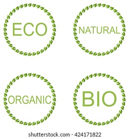 Retro style set of bio organic eco natural logo label templates 
