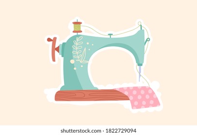 Retro style sewing machine. Cartoon vector illustration