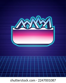 Arrecifes de piedra aguda de estilo retro que descienden del mar, un peligro para los barcos y naves marinos icono aislado paisaje futurista de fondo. Fiesta de moda de los años 80. Vector