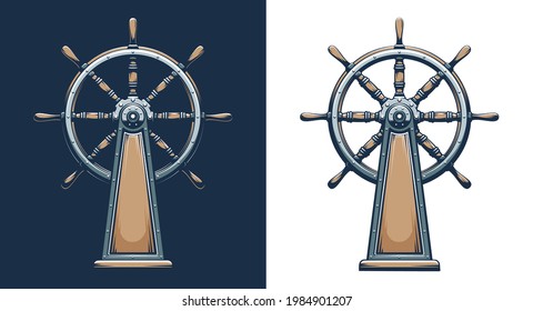 Retro style ship wheel. Vintage steering wheel - maritime vector illustration.