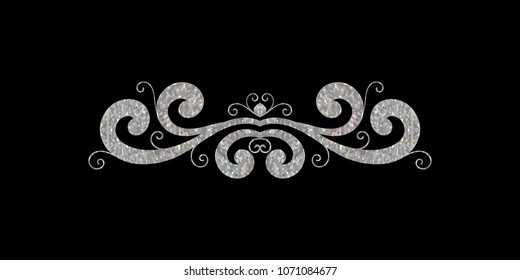 Retro style silver textured decorative border. Vintage calligraphic vignette or divider for greeting card, wedding invitation, menu, postcard. Swirls ornament and page decoration. Vector illustration