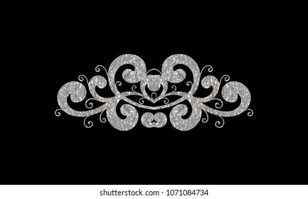 Retro style silver textured decorative border. Vintage calligraphic vignette or divider for greeting card, wedding invitation, menu, postcard. Swirls ornament and page decoration. Vector illustration
