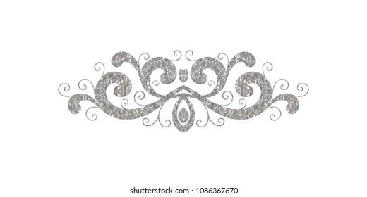 Retro style silver textured decorative border. Vintage calligraphic vignette or divider for greeting card, wedding invitation, menu, postcard. Swirls ornament and page decoration. Vector illustration