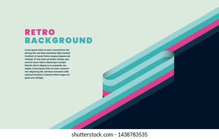 Retro style simple template design with stripes, headline and text. Vector illustration.